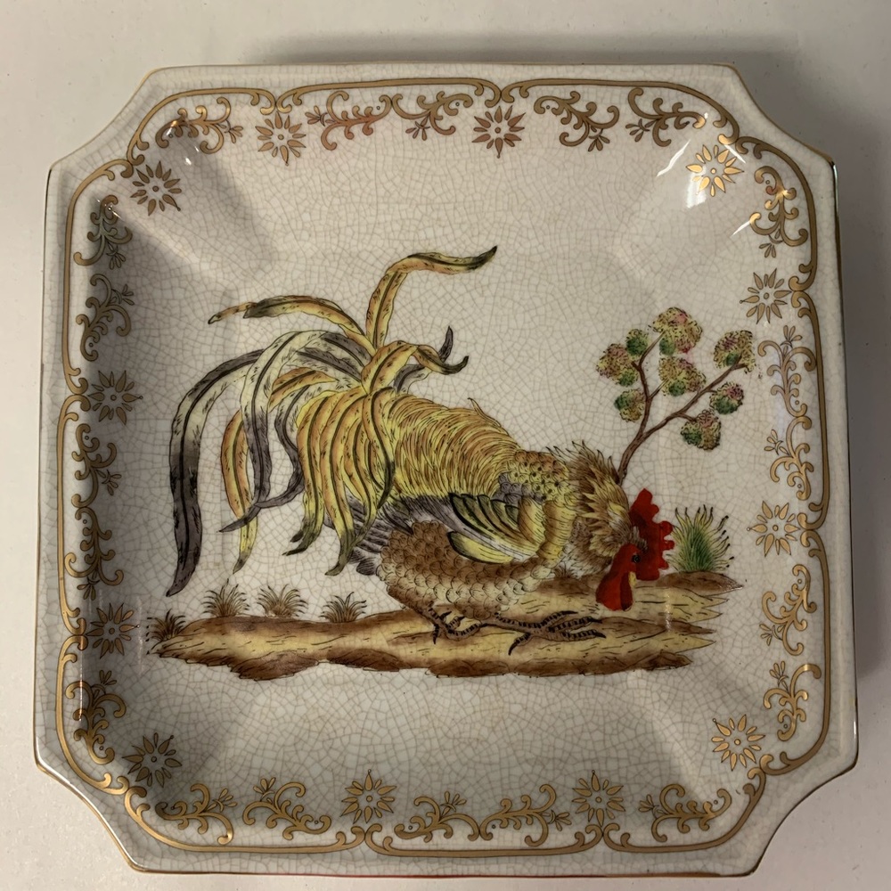 Heavy Square Chinese Rooster Decorative Plate